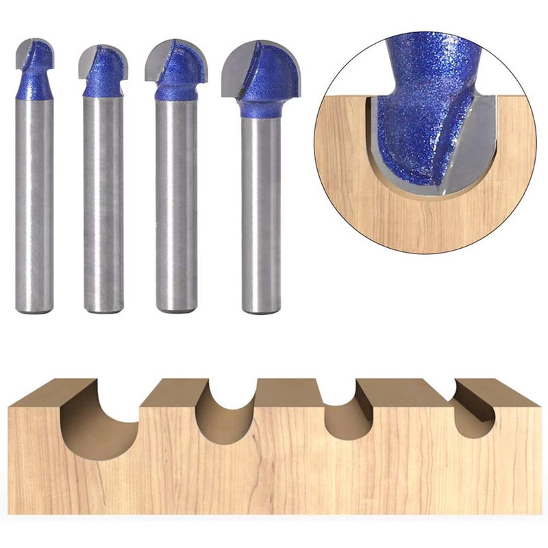 Wolfride 4pcs Core Box Router Bit 1/4 Inch Shank Round Nose Cove Box Router Bits - Image 3